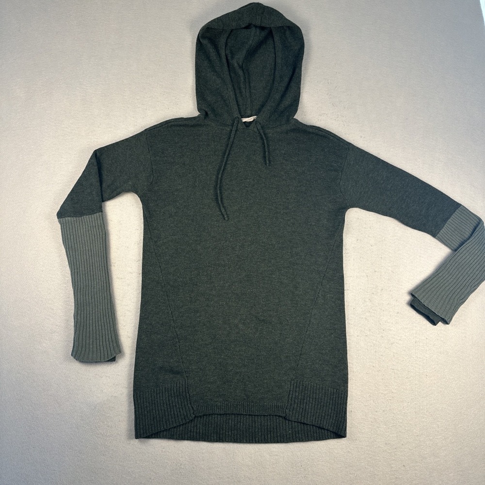 Athleta Nopa Hooded Sweater Women XXS Green Merino Wool Thumb Holes Pullover